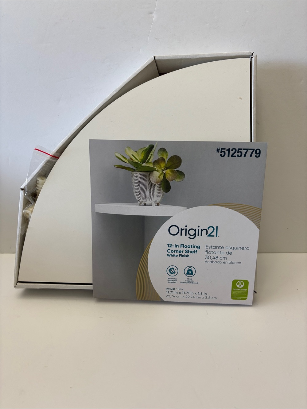 12-in White Floating Corner Shelf - Modern Wall Display